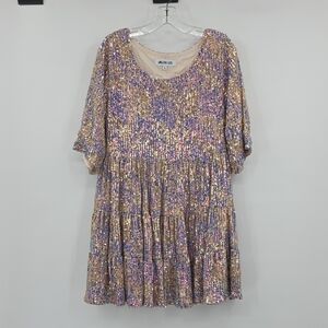 Amazing Lace Purple 3/4 Puff Sleeve Mini Dress Sequin Size M